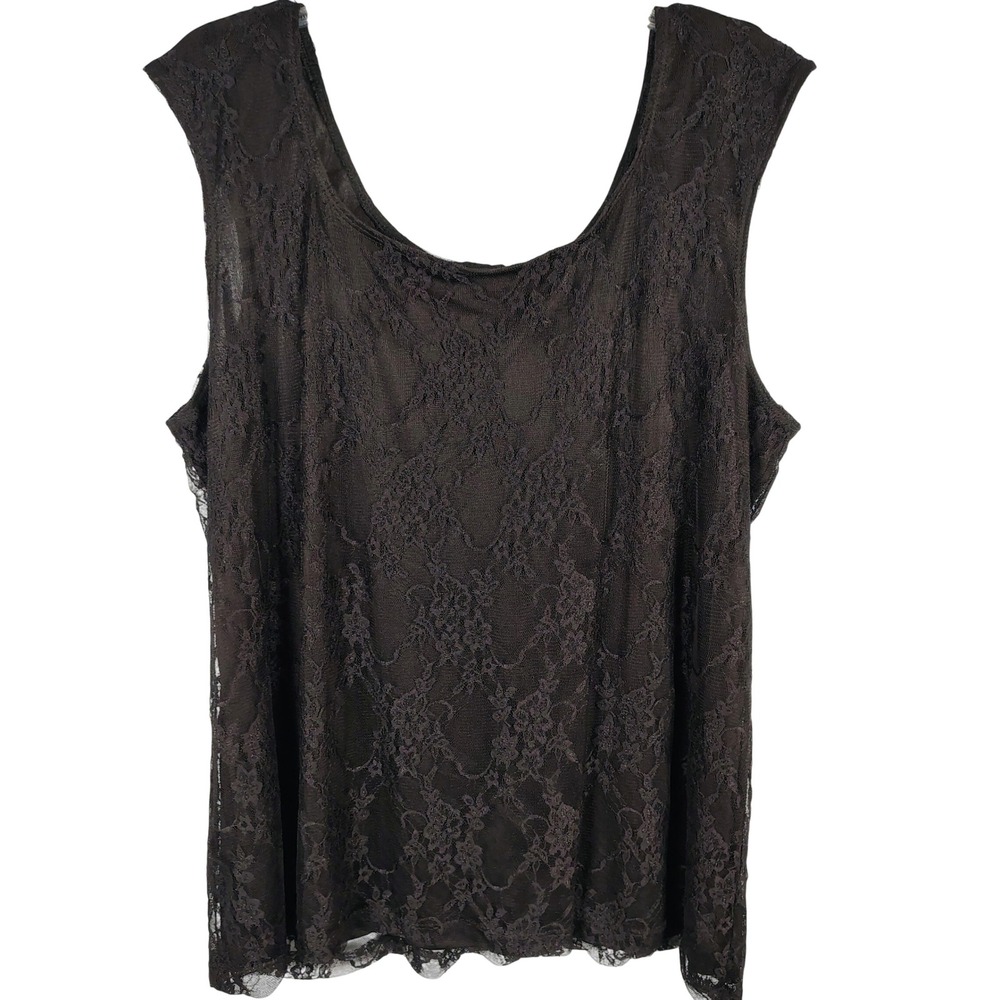 NWT Antthony Womens 1X Lace Overlay Tank Top Black Floral Whimsigoth Gothcore